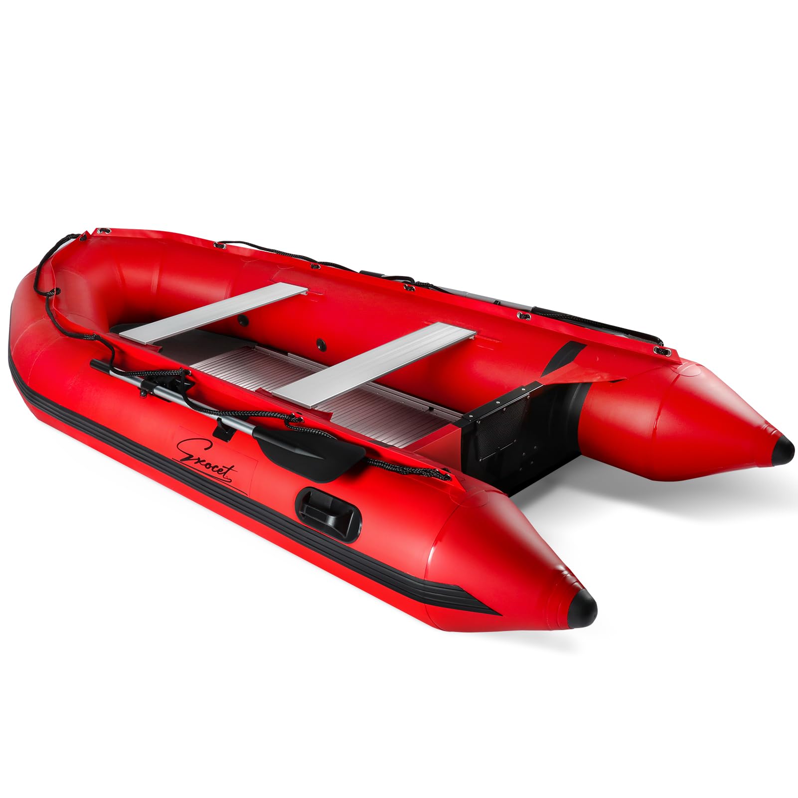 EXOCET Inflatable Dinghy Boat 5-8 Person, PVC Composite, Aluminum Stern Plating and Aluminum Floor, V-Shaped Hull, 4 Air Chambers, Quick Inflation,