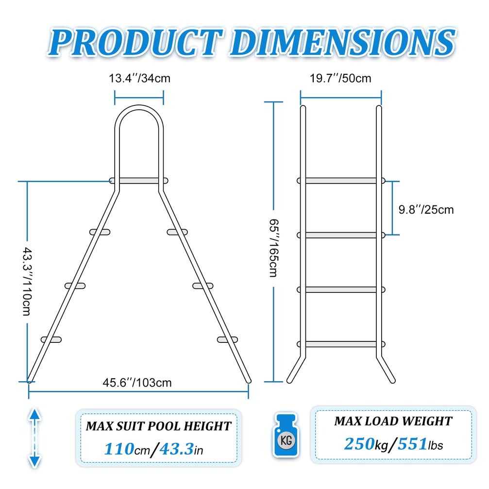 Escalera de Piscina de Doble Cara con Estructura de Acero para Piscinas Elevadas, Escalera de Piscina de Doble Cara de 3 Peldaños para Piscinas de 110 cm, Capacidad 250 kg,110cm