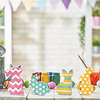 Vista 4 de Whaline 8 piezas de recortes de madera de Pascua con 4 diseños de conejito sin terminar, letrero de madera de pino en blanco, conejito independiente