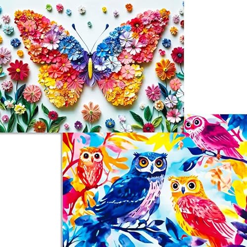Pixlora Jigsaw Puzzles 1000 Pieces for Adults, 2 Pack Floral Butterfly and Owl Theme, Colorful Bird