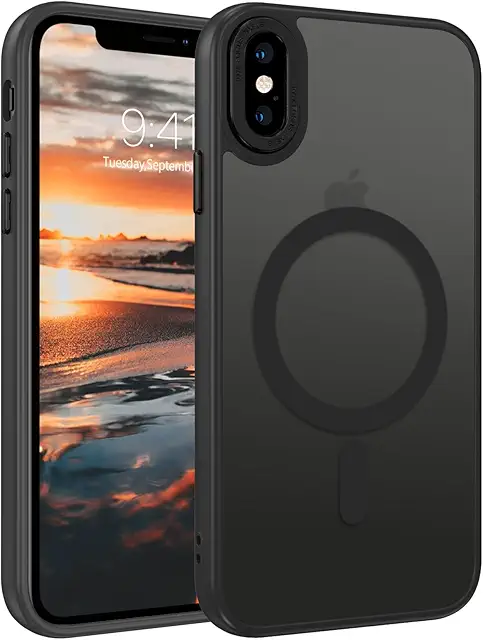Coque iPhone XS Max Magnétique, Protection Antichoc, Dos Translucide Mat - Noir