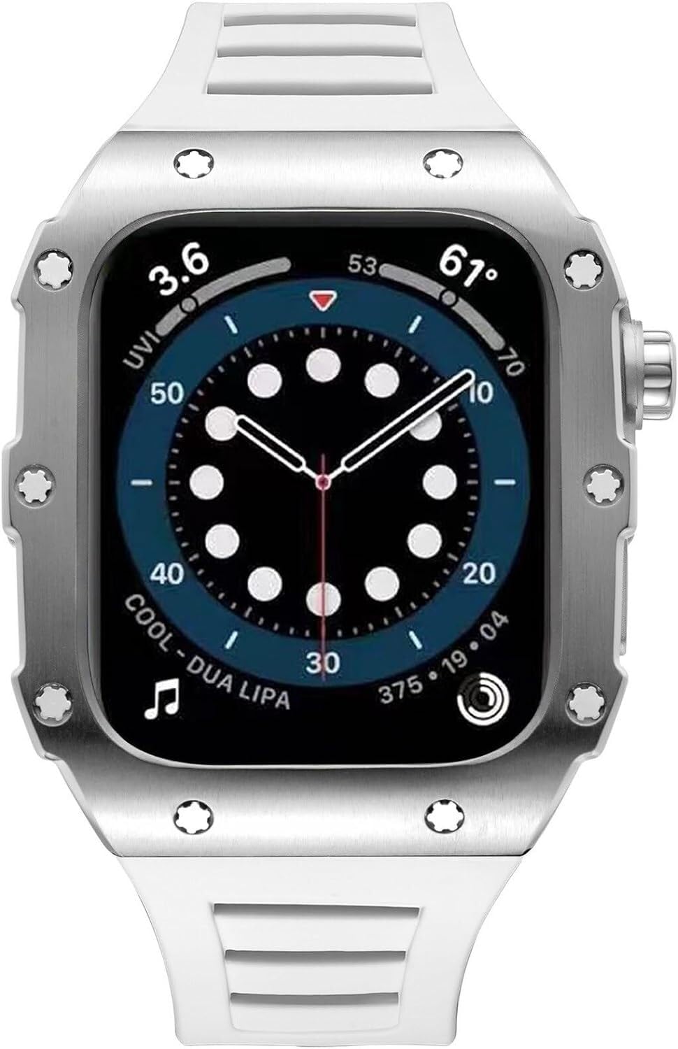 SAAWEE Silikonowy pasek do zegarka ze stali nierdzewnej, do Apple Watch Series 8 7 6 5 4 SE 45 mm 44 mm akcesoria zastępcze, mężczyźni kobiety metalowa obudowa zegarka pasek mod zestaw