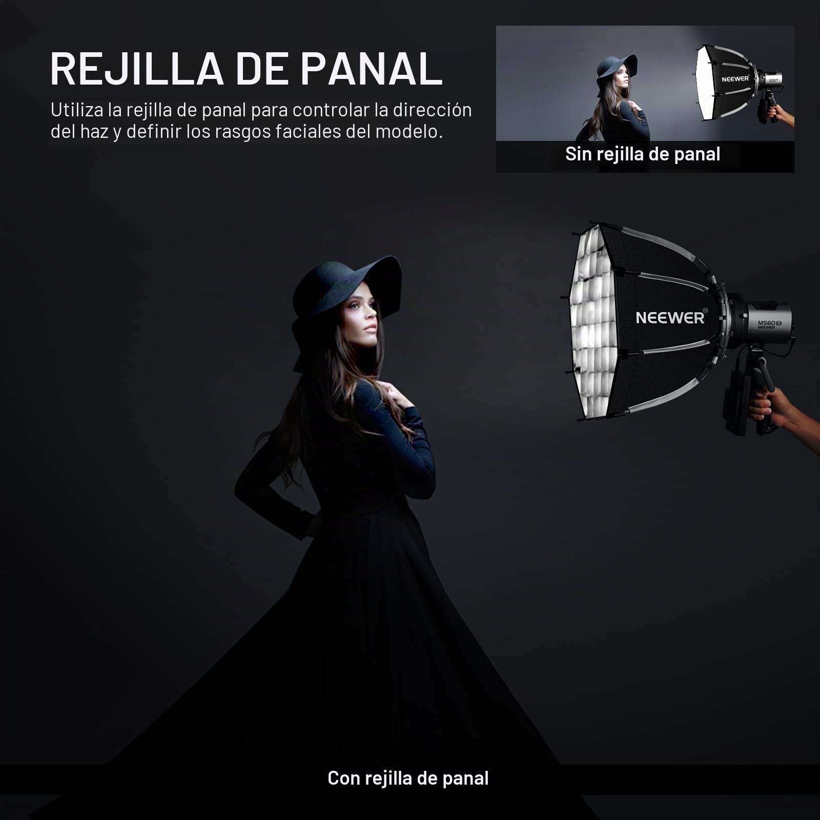 NEEWER 45cm Softbox Octagonal Bowens Mount, Configuración Rápida Plegable con Difusores/Rejilla de Panal/Bolsa para Q4 RGB CB60 MS60B MS60C MS150B Compatible con Godox Aputure Luz Estudio Video, NS1P