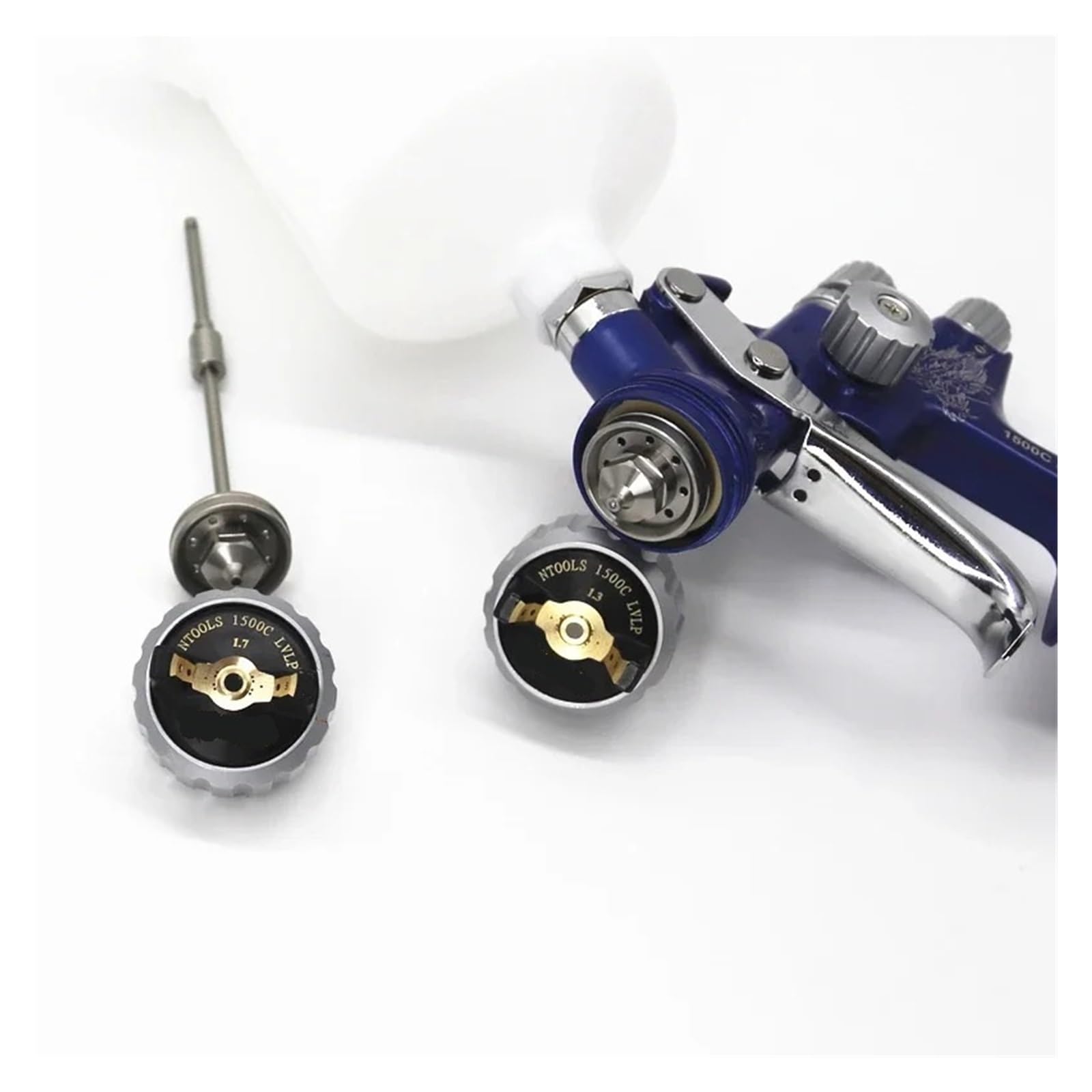 Set di pistole a spruzzo, Pistola a spruzzo 1,3 e 1,7 mm ugello con adattatore e serbatoio 600 cc pistola a spruzzo aria con attacco rapido serbatoio senza lavaggio tazza di miscelazione della vernice