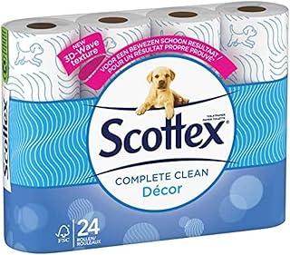 SCOTTEX Classic Décor - Papier Toilette 2 plis (24 rouleaux) - doux et résistant - solution 3 en 1