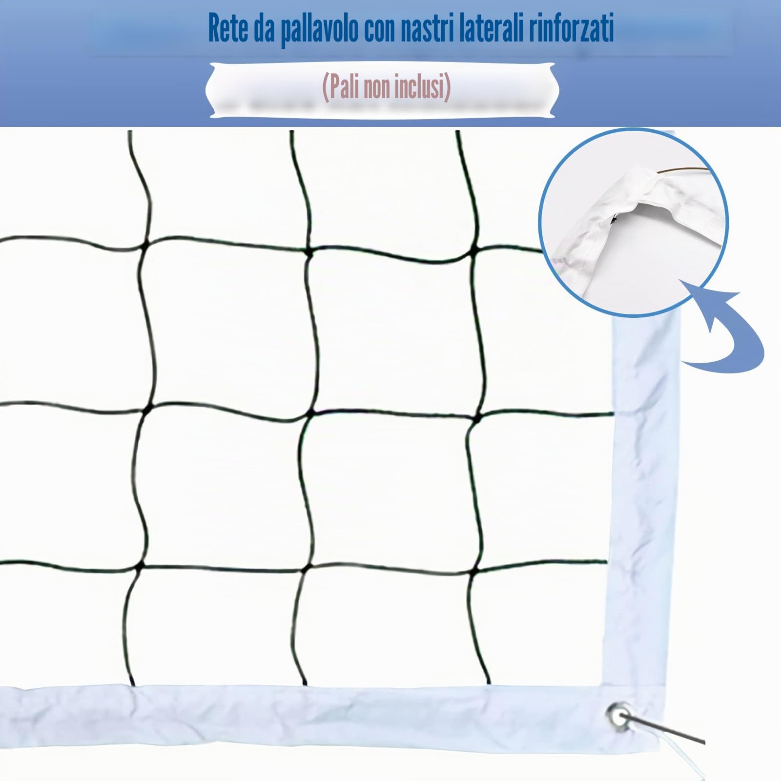 Rete da pallavolo all'aperto, resistente rete da pallavolo per cortile, rete professionale con nastri laterali rinforzati per sport in piscina a terra, rete di ricambio portatile per spiaggia (pali