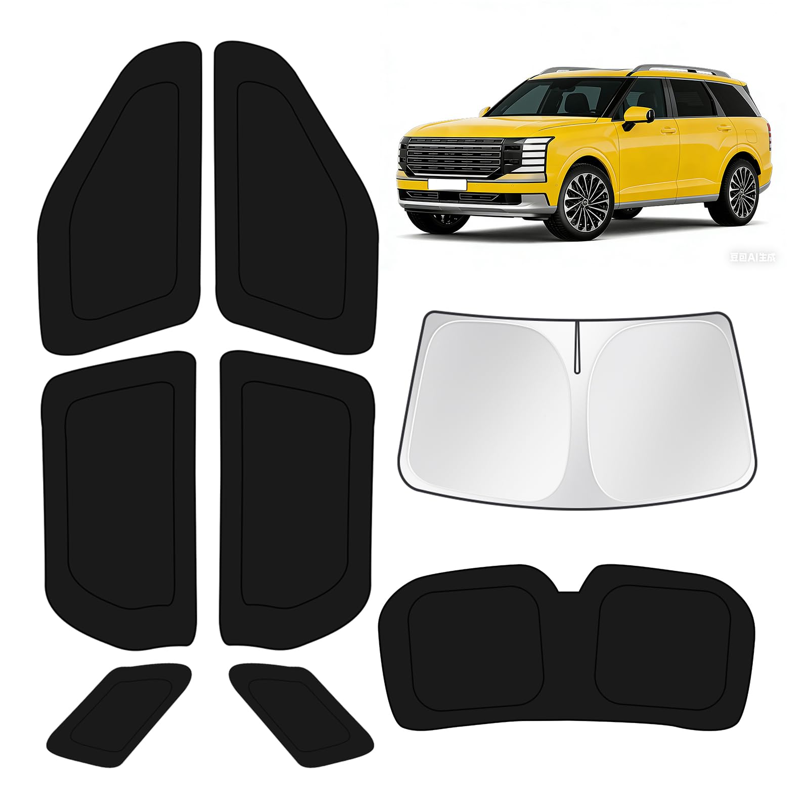 KUST Car Window Shades for Hyundai Palisade LX3 2026 Windshield Sun Shade Side Window Cover UV Block Privacy Protection Accessories for Camping Blackout Rear Back Full Set 8PCS
