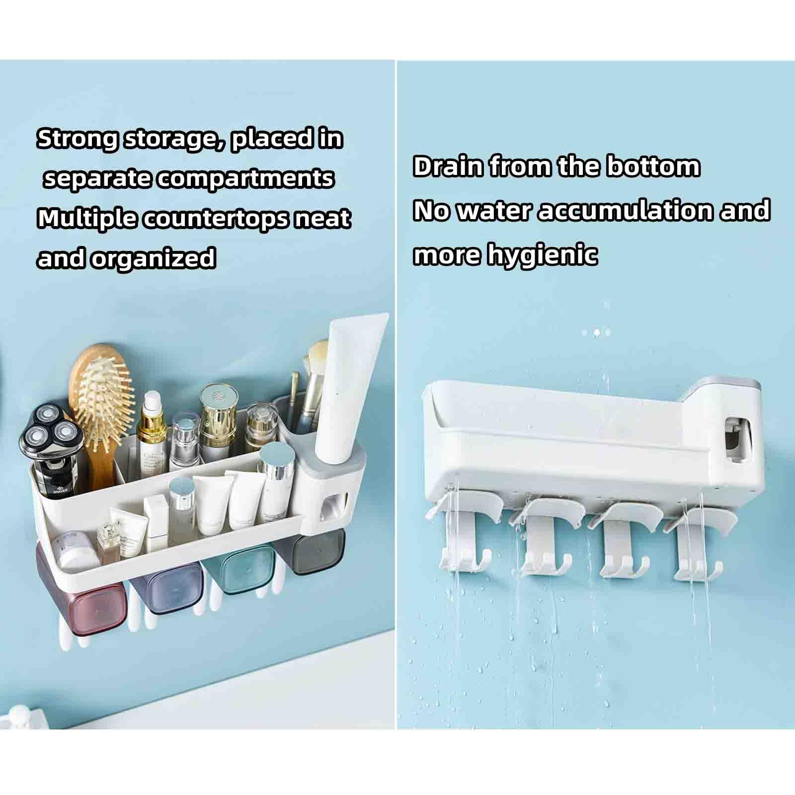 Dispensador Pasta Dientes Dispensador De Pasta De Dientes Organizador Baño Porta Cepillo De Dientes Viaje Portacepillos De Dientes Pared Soporte Cabezales Cepillo Automatico (23.5x11.5x18cm,White)