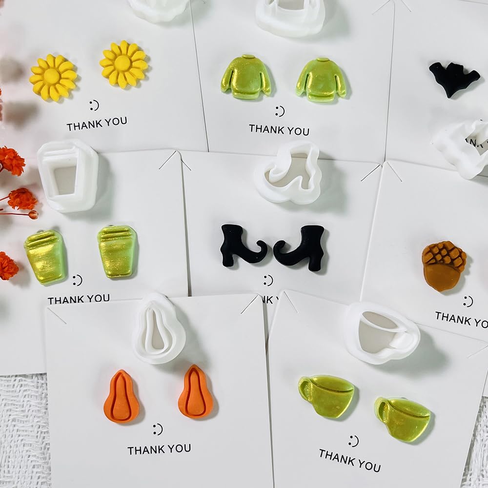 12PCS Mini Halloween Clay Cutters for Polymer Clay Jewelry – Small Clay Earring Cutters, Fall Pumpkin Coffee Boot Shapes, Polymer Clay Tools & Molds Kit