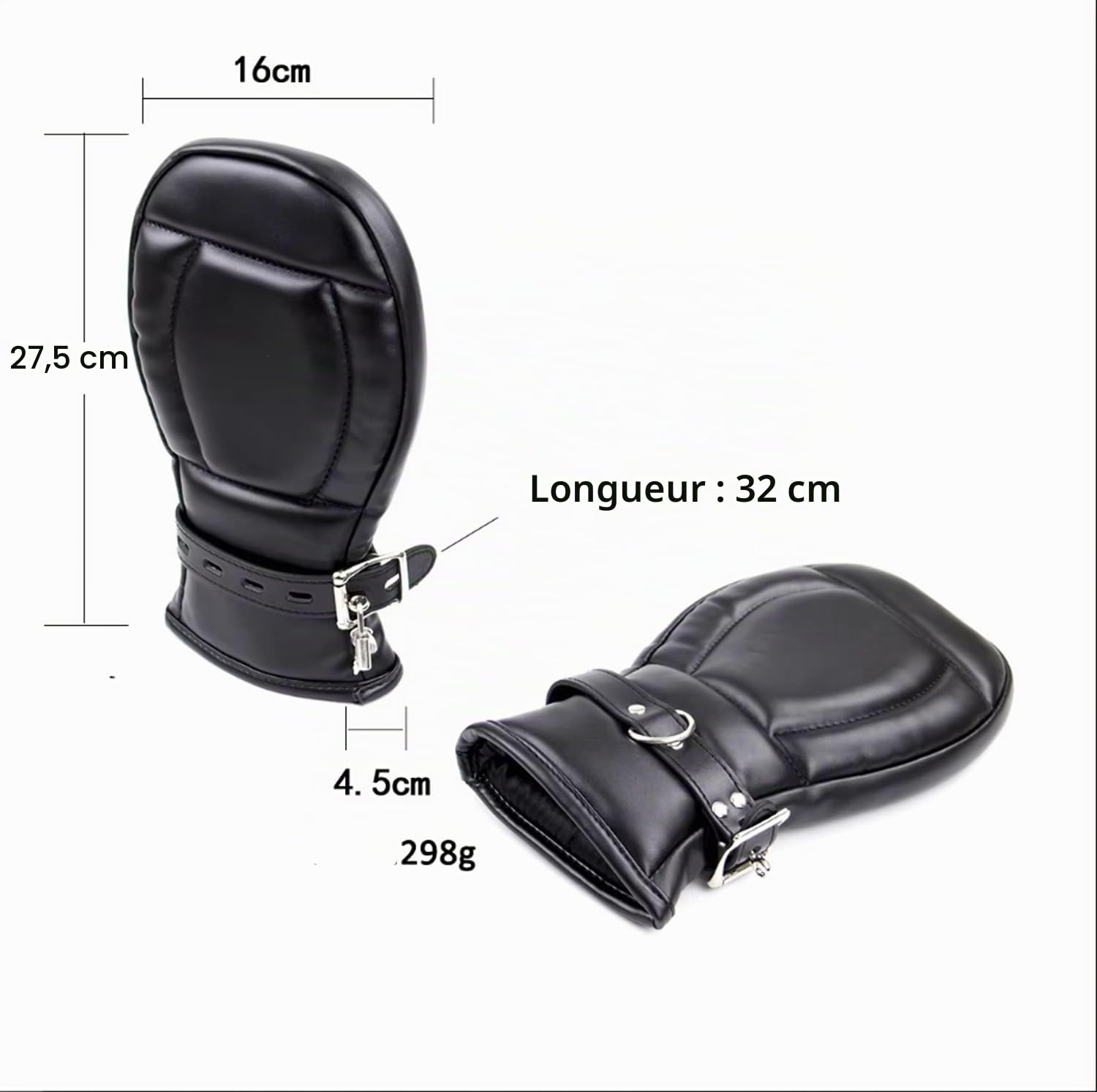Moufles BDSM verrouillables - Gants de bondage souples et rembourrés en similicuir, taille réglable avec mini-serrures, unisexe, restrictif
