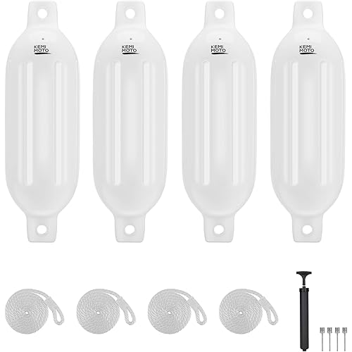 KEMIMOTO Boat Fenders Boat Bumpers for 15-35ft Boat, 4 Pack Inflatable Boat Fenders Bumpers with 4 Ropes, Boat Bumpers for Docking, Fit for Pontoon Boat Bass Boat and Jon Boat