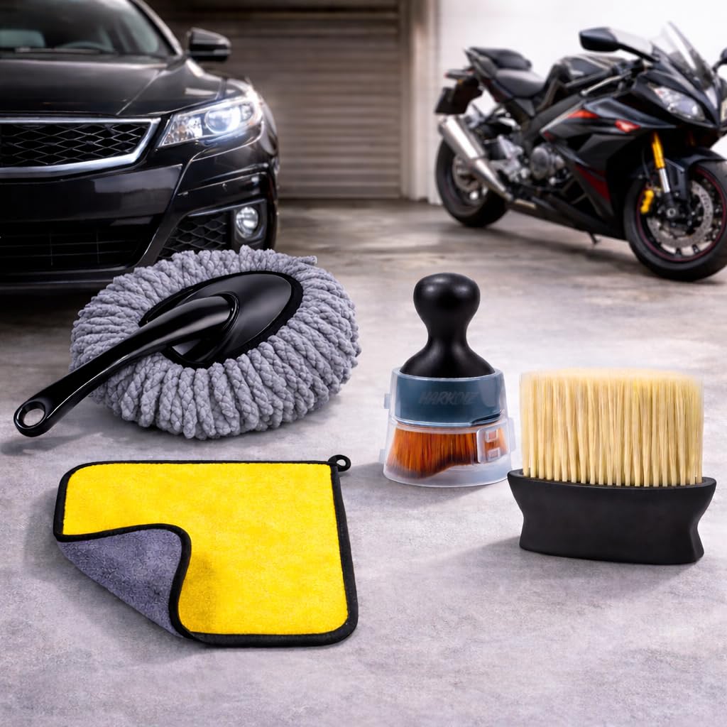 4-in-1 Premium Car Cleaning Kit – Microfiber Car Duster, Soft Detailing Brush & 40x30cm Thick Microfiber Cloth | Interior & Exterior Car Cleaning Tools for Dashboard, AC Vent, Glass, Car Body-image-33