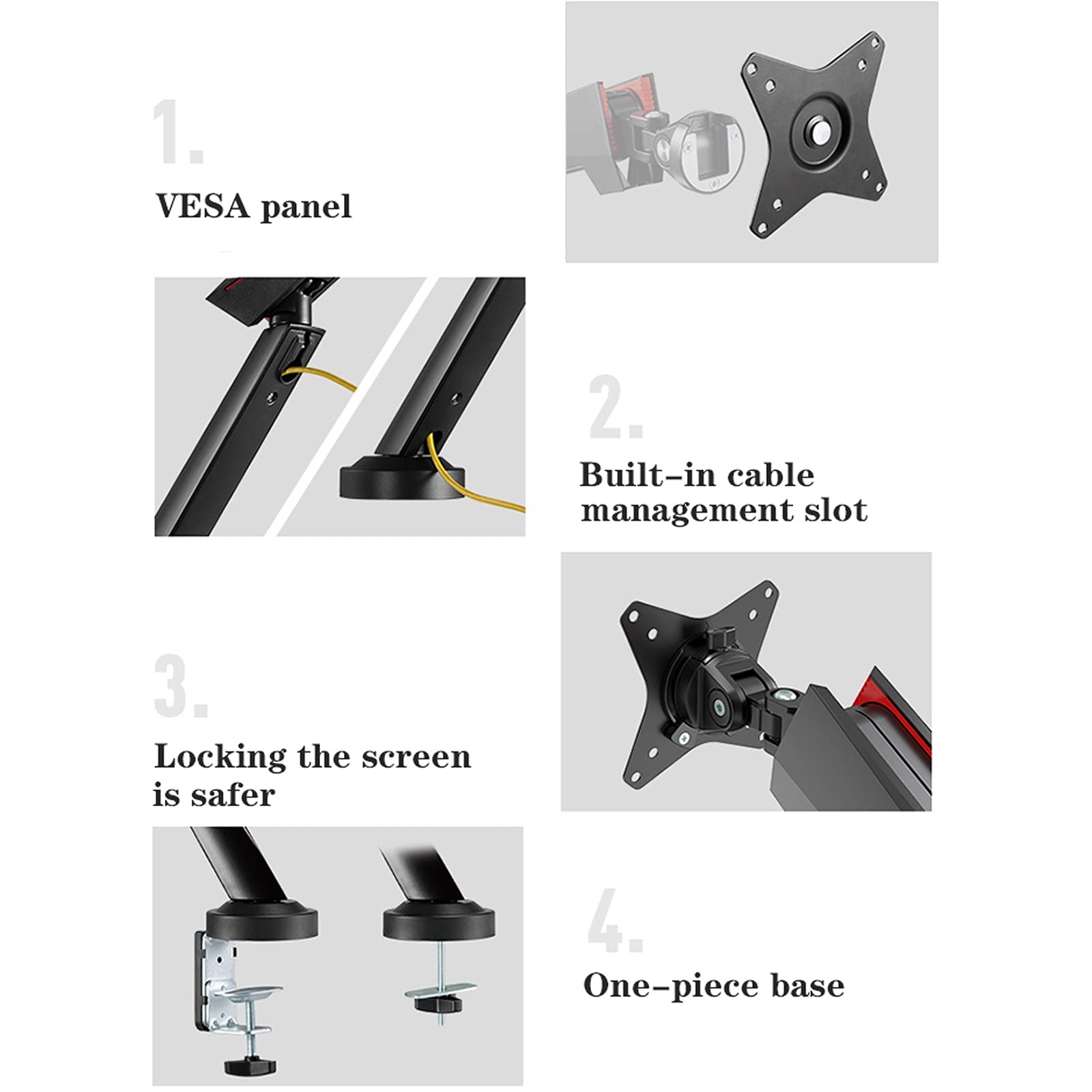 Support de bureau pour moniteur Support de bureau for moniteur unique à ressort mécanique, support de moniteur de jeu de 17 à 32 pouces, bras de moniteur réglable, support de bureau avec pince en C et