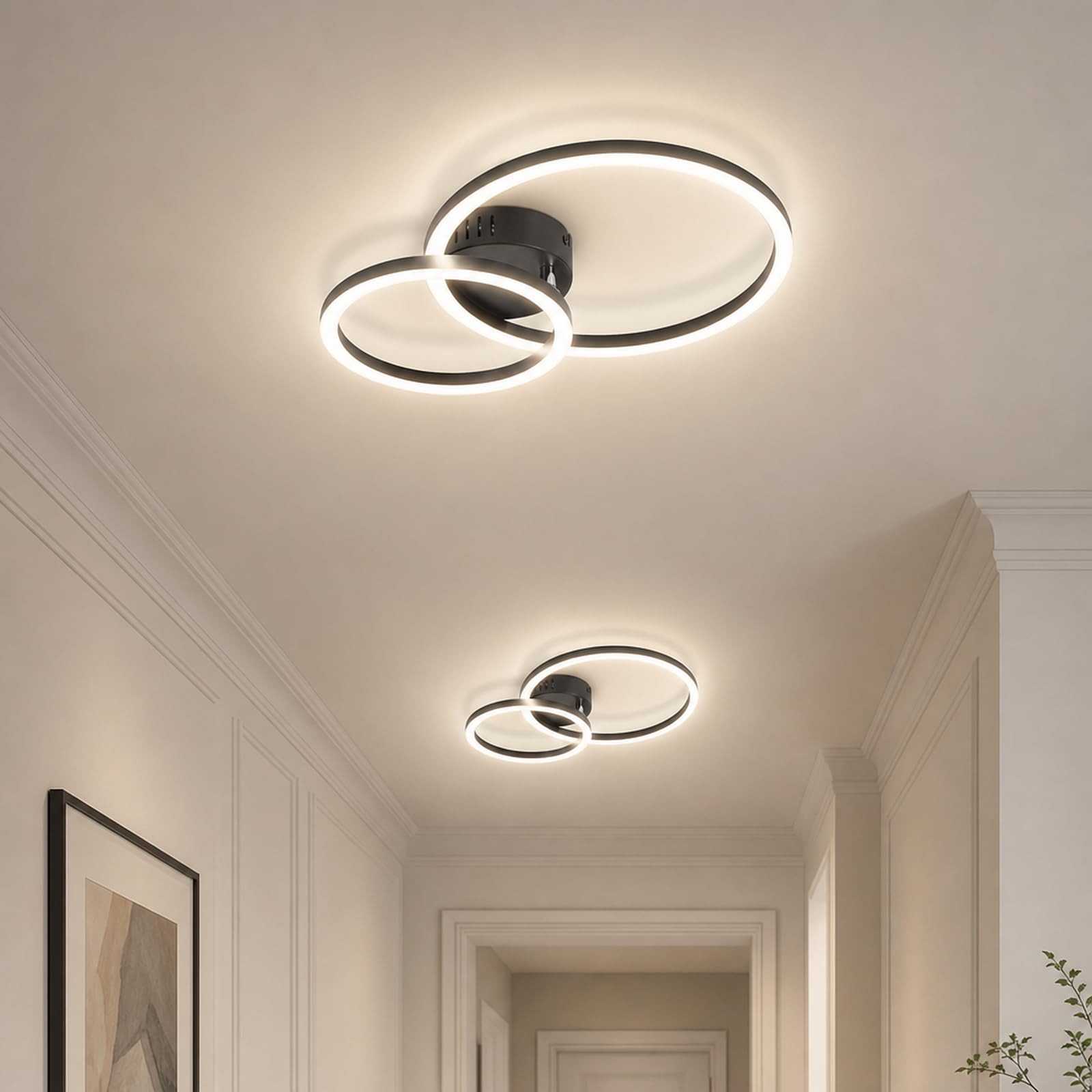 Homefire Deckenlampe LED Deckenleuchte 40cm - Modern Küchenlampe 3000K Warmweiß Wohnzimmerlampe 2-Ringe Design Deckenbeleuchtung für Küche Schlafzimmer Flur Büro
