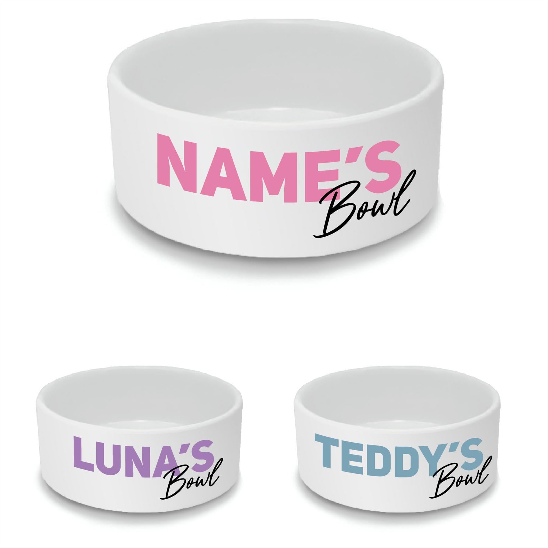 Personalised Ceramic Pet Bowl - Small White Pet Food Dish with Name's Bowl Design - Custom Name Pet Bowl 13cm Wide x 5.5cm Deep - Ideal For Cats, Small Dogs, Rabbits — image 1
