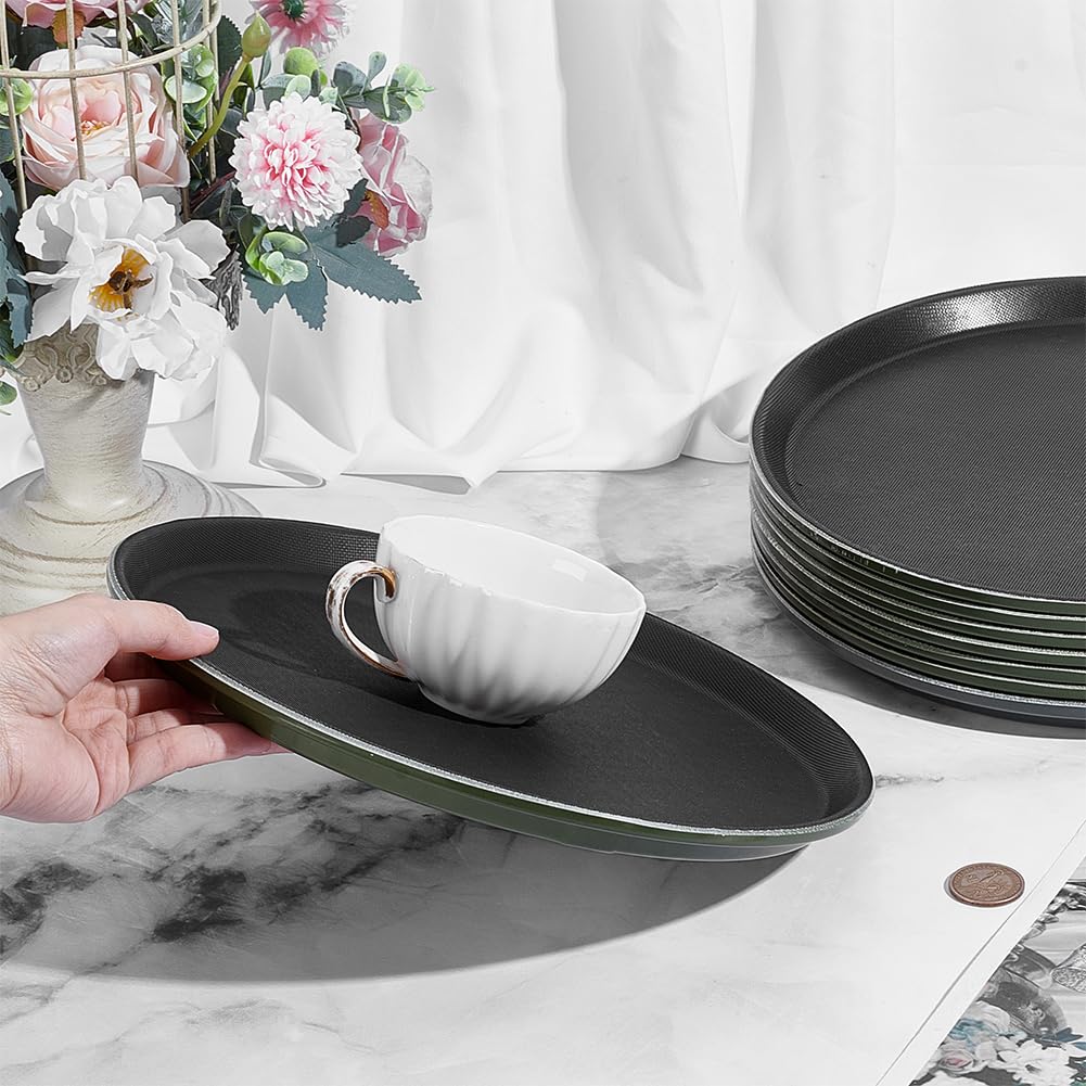 NBEADS 8 Piezas Bandeja Redonda para Servir, 28 cm Superficie Antideslizante Redonda, Bandeja De Plástico Negra Para Servir Para Alimentos, Moderno Estilo De Granja Decoración Residencial, Negro