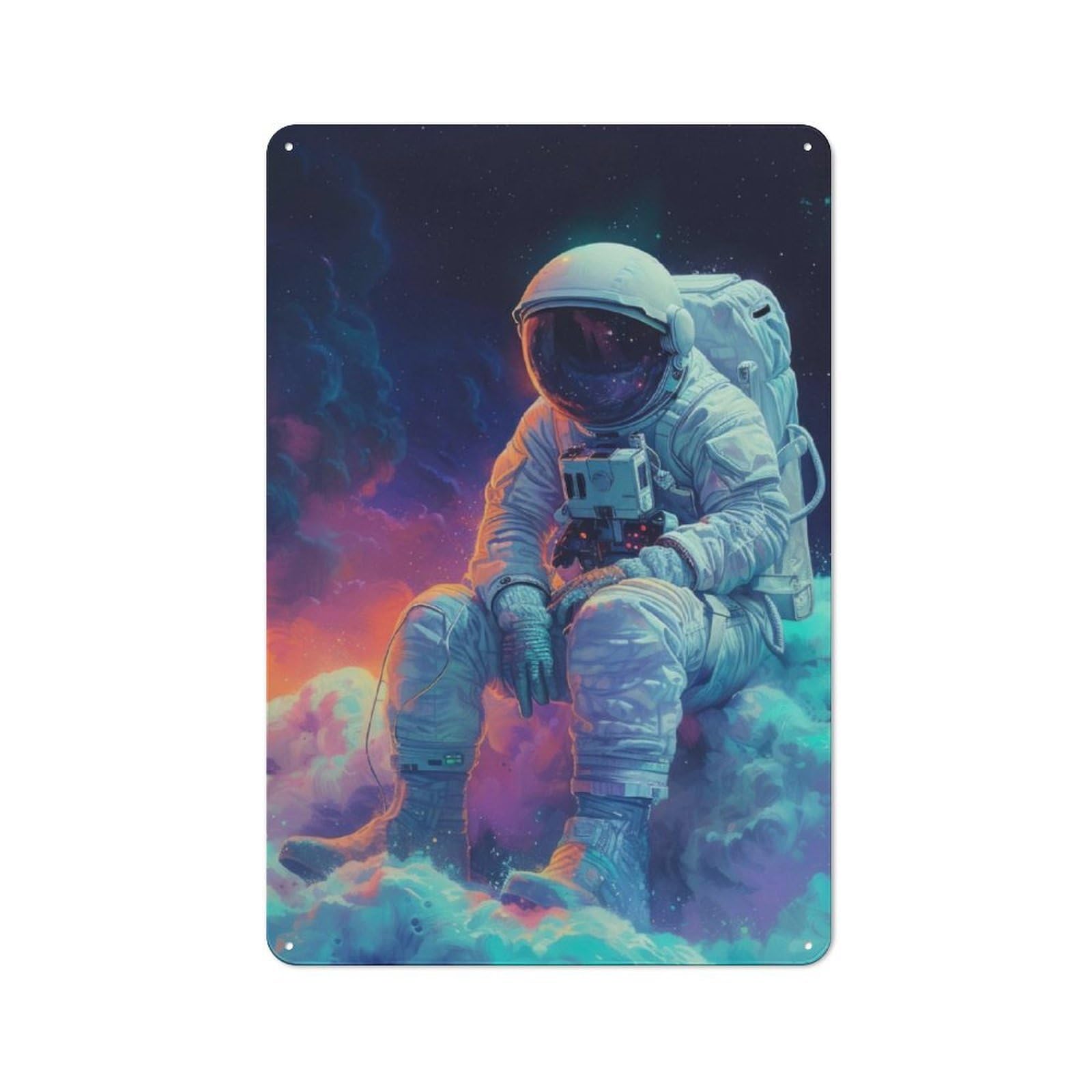 Junmoney Astronaut Rainbow Cosmos Printed Metal Sign 30X20cm For Living Room Or Hallway, For Home Wall Decor Collectors