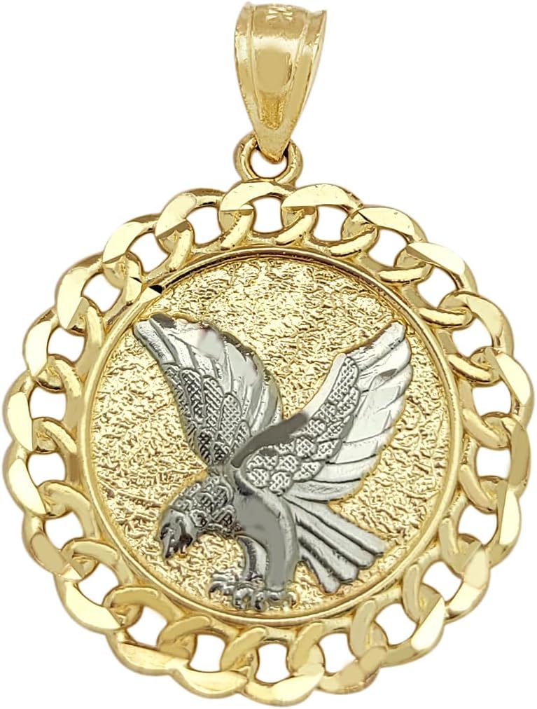 10K Yellow Gold American Eagle Pendant Eagle Medallion Cuban Link Frame