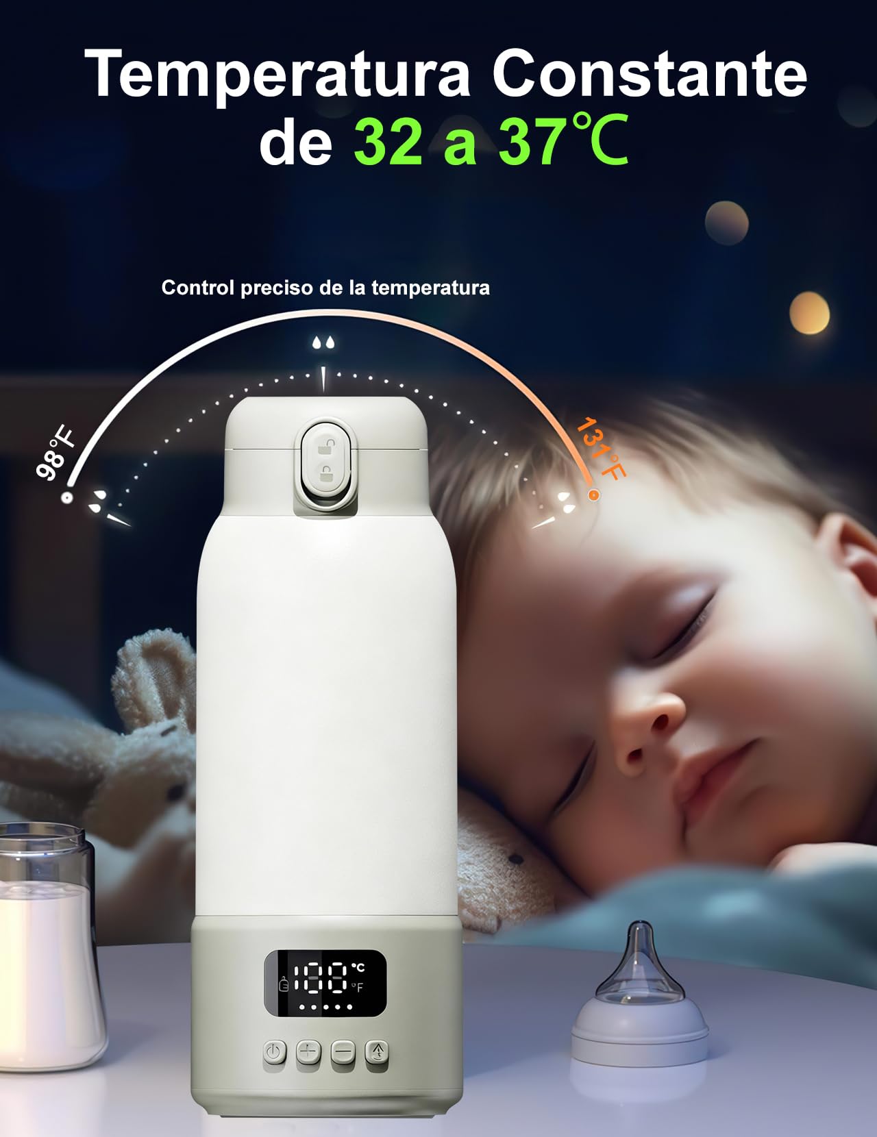 Calentador de Biberones Portátil, Calentador de Biberones de 500 ml | Calentador de Biberones para Bebés, Temperatura Constante de 32-37 °C, Indicador LED para Viajes y Alimentaciones Nocturnas