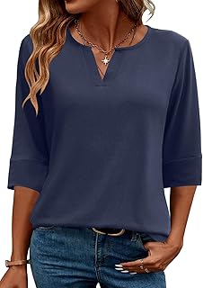Women's V Neck 3/4 Sleeve T Shirts Summer Top Dressy Casual Basic Tees Shirt Tunic Blouses