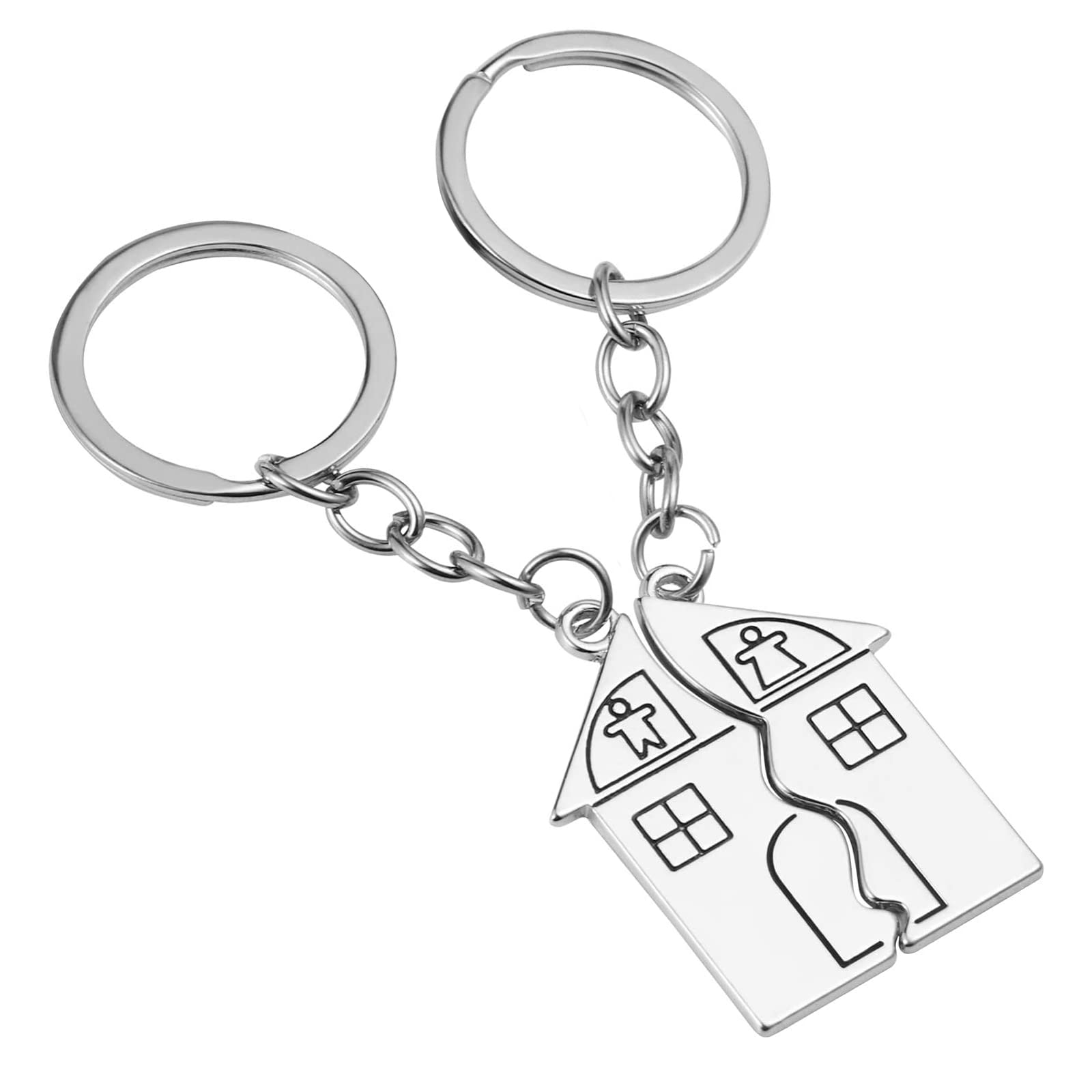 VEGCOO 2 Piezas Llaveros, Llavero de Acero Inoxidable para Regalo de la primera casa, Colgante de la Casa, Regalo de Inauguración de la Casa