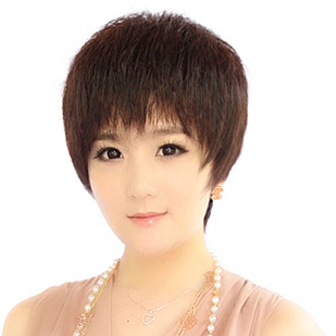HOOLAZAWomen Short Dark Brown Natural Looking Slight Fluffy Straight Wig with Bangs Mother Wig Office Lady OL Wig