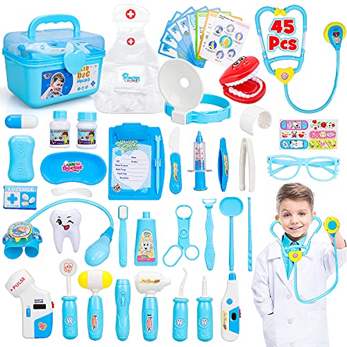 STEAM Life Toy Doctor Kit for Kids Doctor Playset, 45pcs Dentist Kit for Kids Doctor Kit for Toddlers Boys Girls Pretend Play Doctor Set for Kids Dentist Toys Medical Doctor Toy Dr Kit Kids Ages 3-5-7