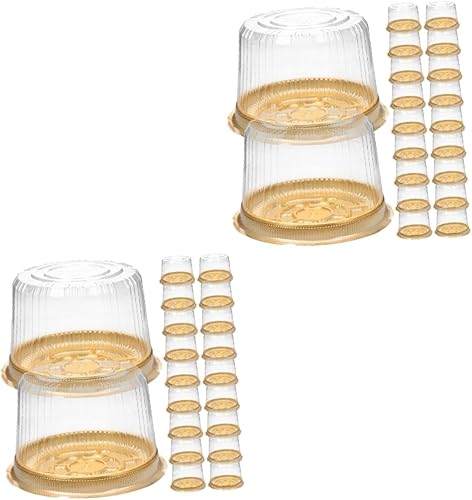 NOLITOY Caja de 40 piezas para tartas, contenedor de plástico para cupcakes, soporte redondo con tapa, portador alto para tartas, envoltura de