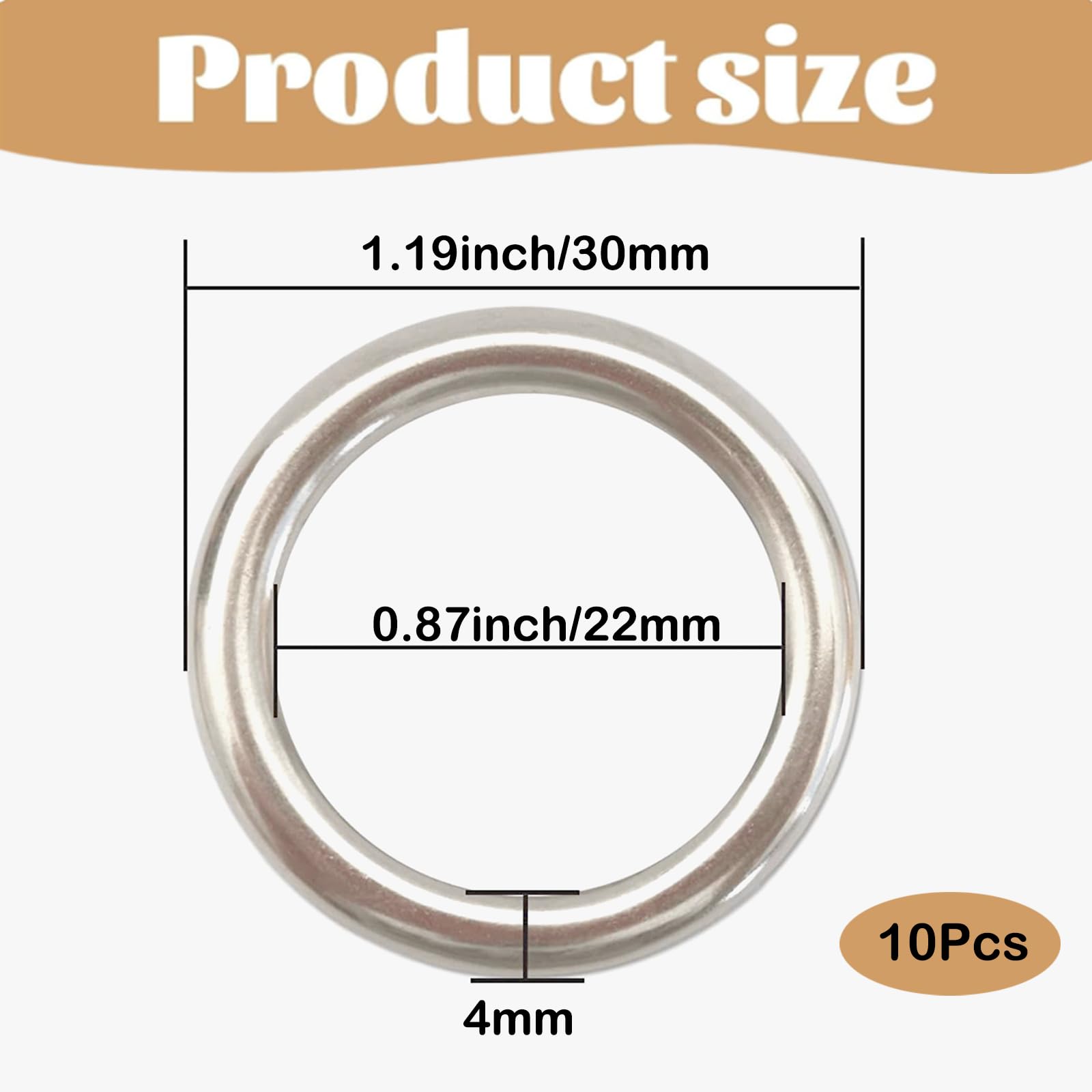 10Pcs Metal O Ring, 304 Stainless Steel Rings Craft O Rings for Macrame,Solid Heavy Duty Multi-Purpose Silver Metal O-Ring for Camping Belt,Dog Leashes, Hardware (30mm*4mm x10Pcs)
