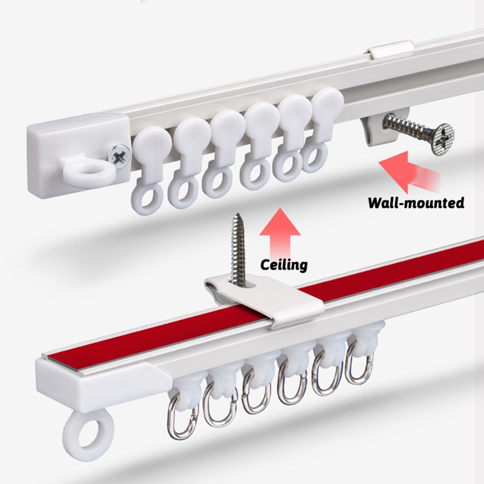 Riel autoadhesivo para montaje en pared, sin taladro, para armarios de habitaciones y puertas de baño, 250 cm (2 x 125 cm)