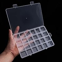 Vista 4 de Caja organizadora de plástico transparente con 24 rejillas, contenedor de almacenamiento con compartimento fijo para manualidades, cuentas, joyas