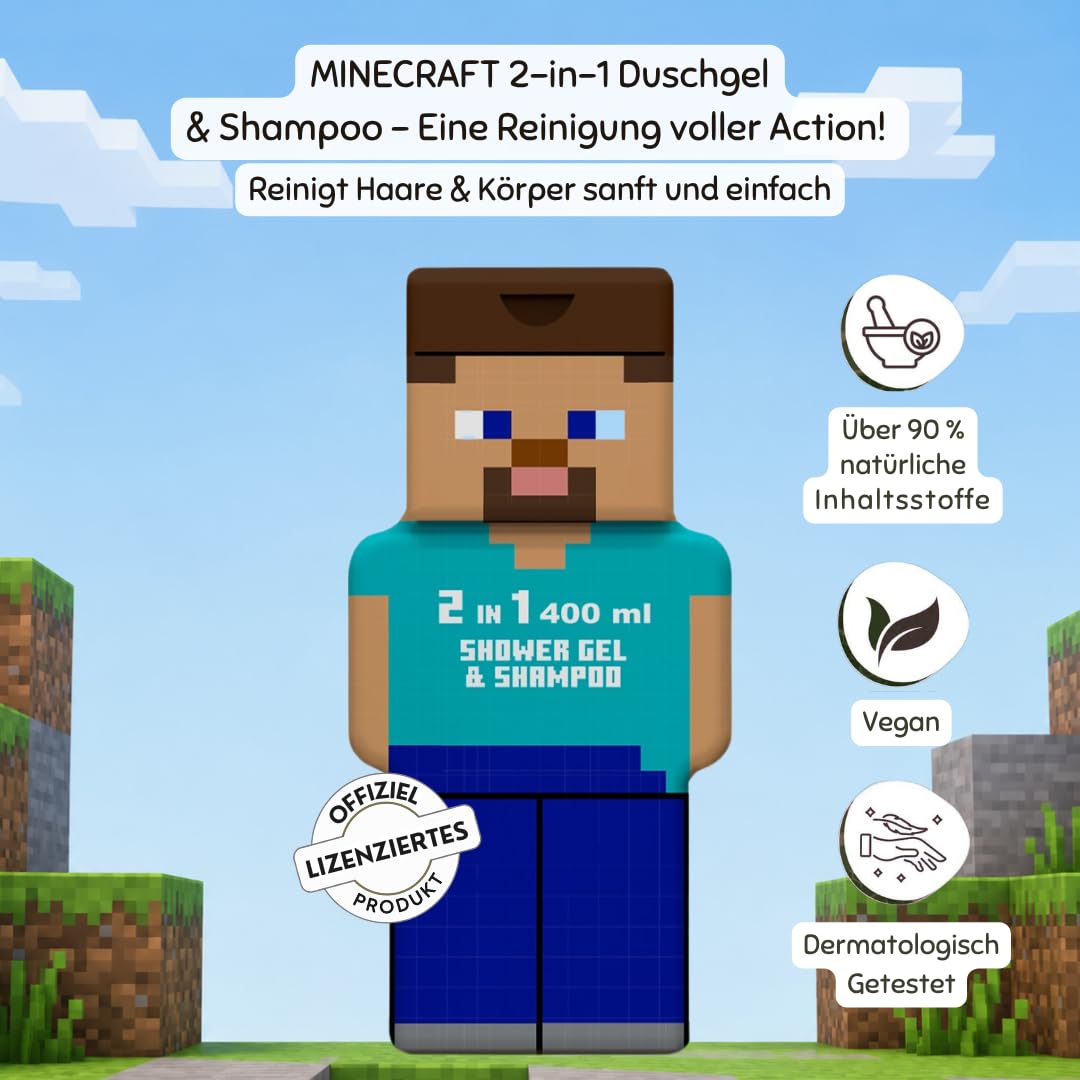 Minecraft Steve Żel pod prysznic i szampon 2D 400 ml