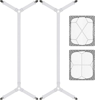 DORPU ベッドシーツホルダーストラップ 調節可能なゴムファスナーシートサスペンダーバンドフィットクリップ キング&クイーンマットレスに最適 無害なバックルクリップデザイン (ベルト2本 クリップ8本付き)