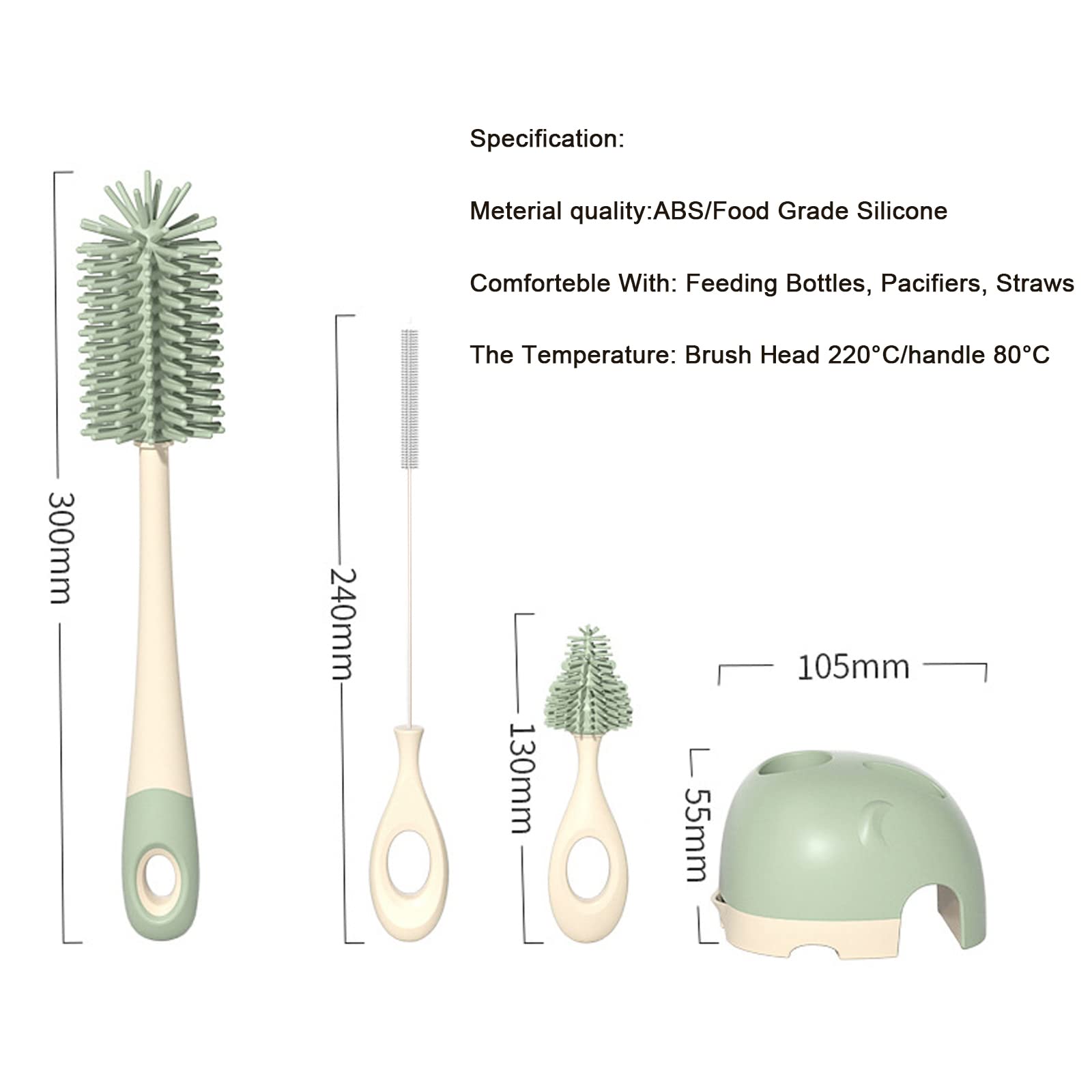 Kit Nettoyage Biberons - 4 Brosses En Silicone + Support - Pour Tétines Et Pailles