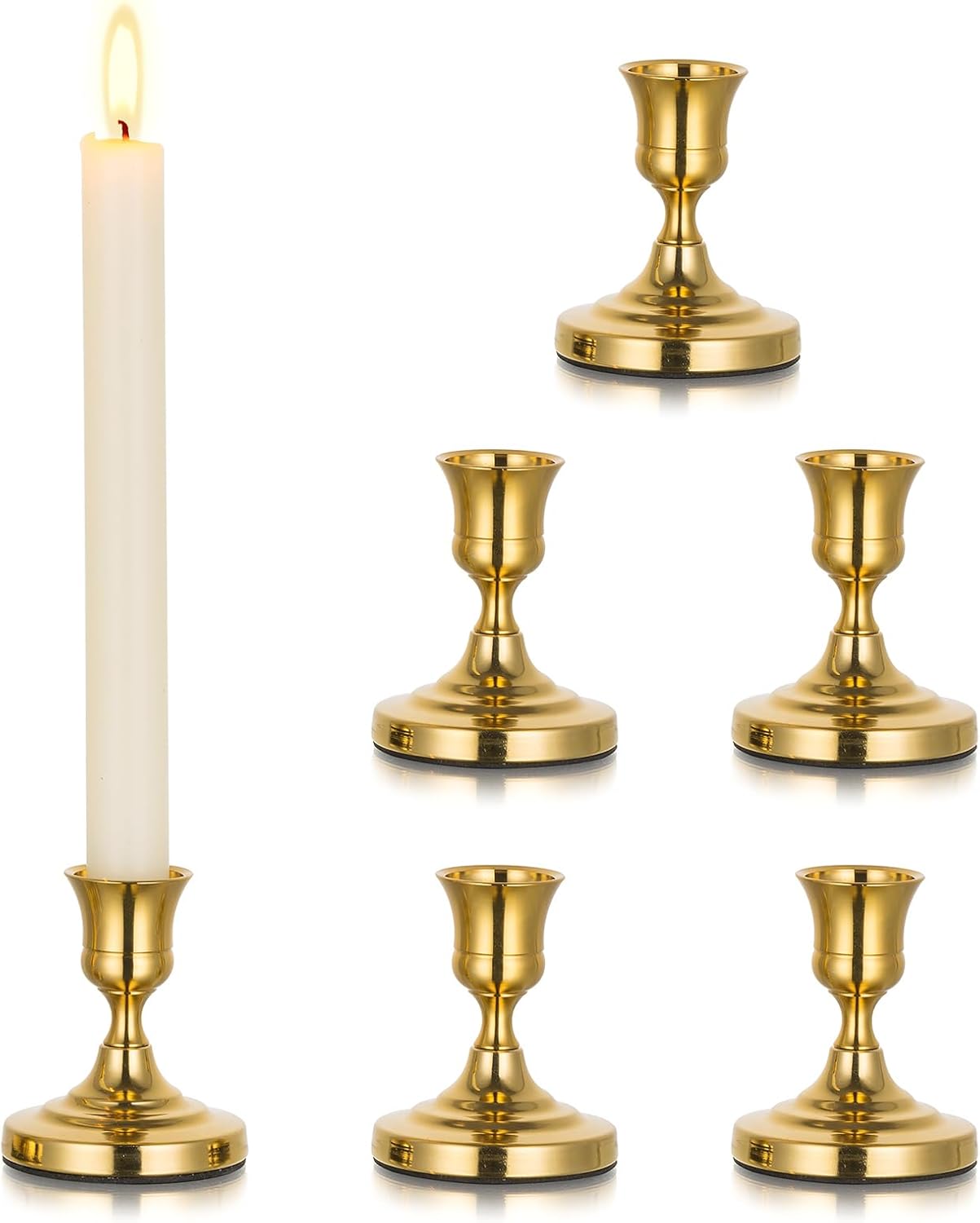 Inweder Gold Metal Candle Holder Pack of 6 Brass Candle Holders
