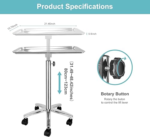Miniatura 5 de Konmee Bandeja médica de metal extra grande con ruedas