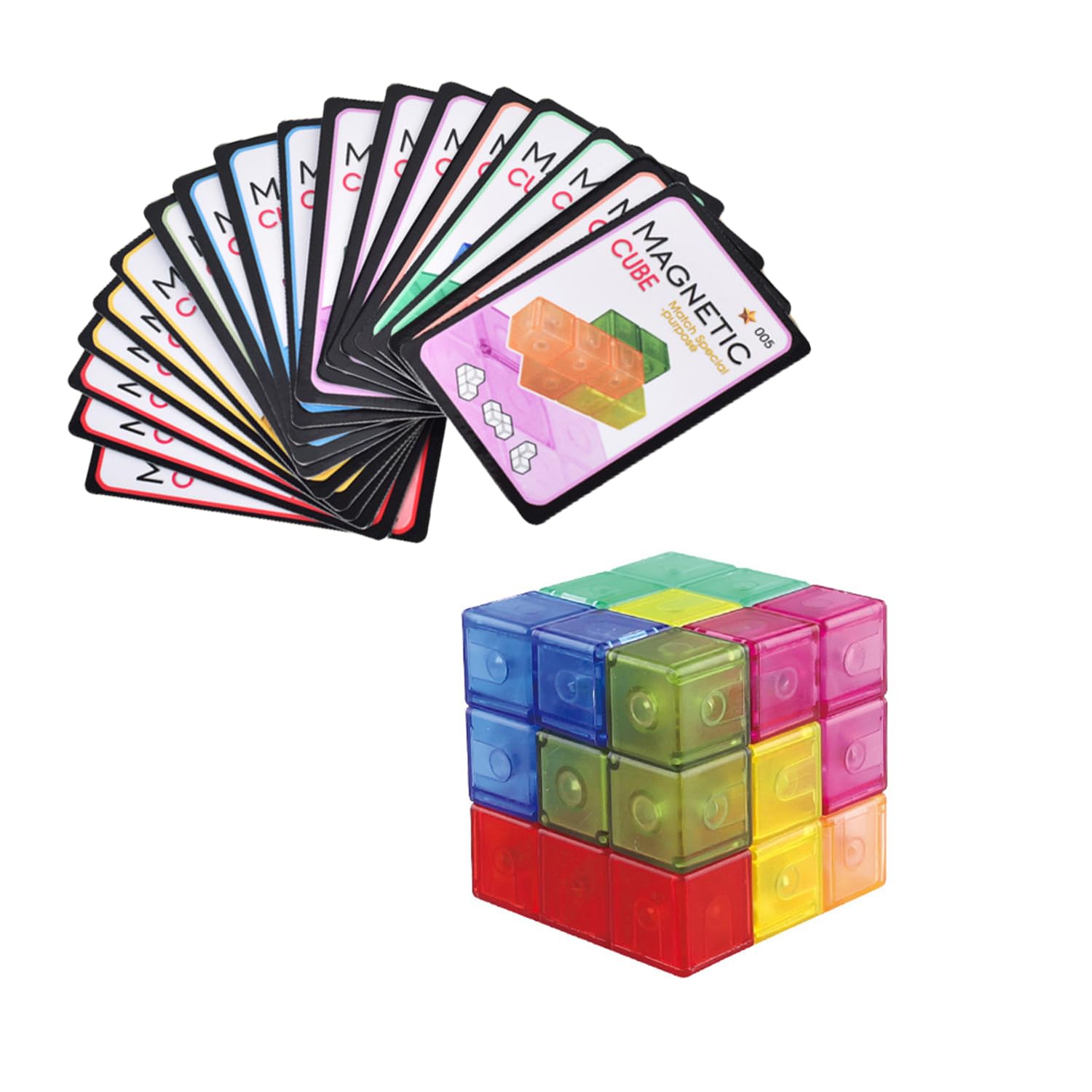 Yealvin Magic Cube Puzzle - 3-in-1 Educational Building Blocks Toy with Guide Cards, Puzzle Toy for Kids to Develop Spatial Imagination & Logic Thinking (Spherical ball)