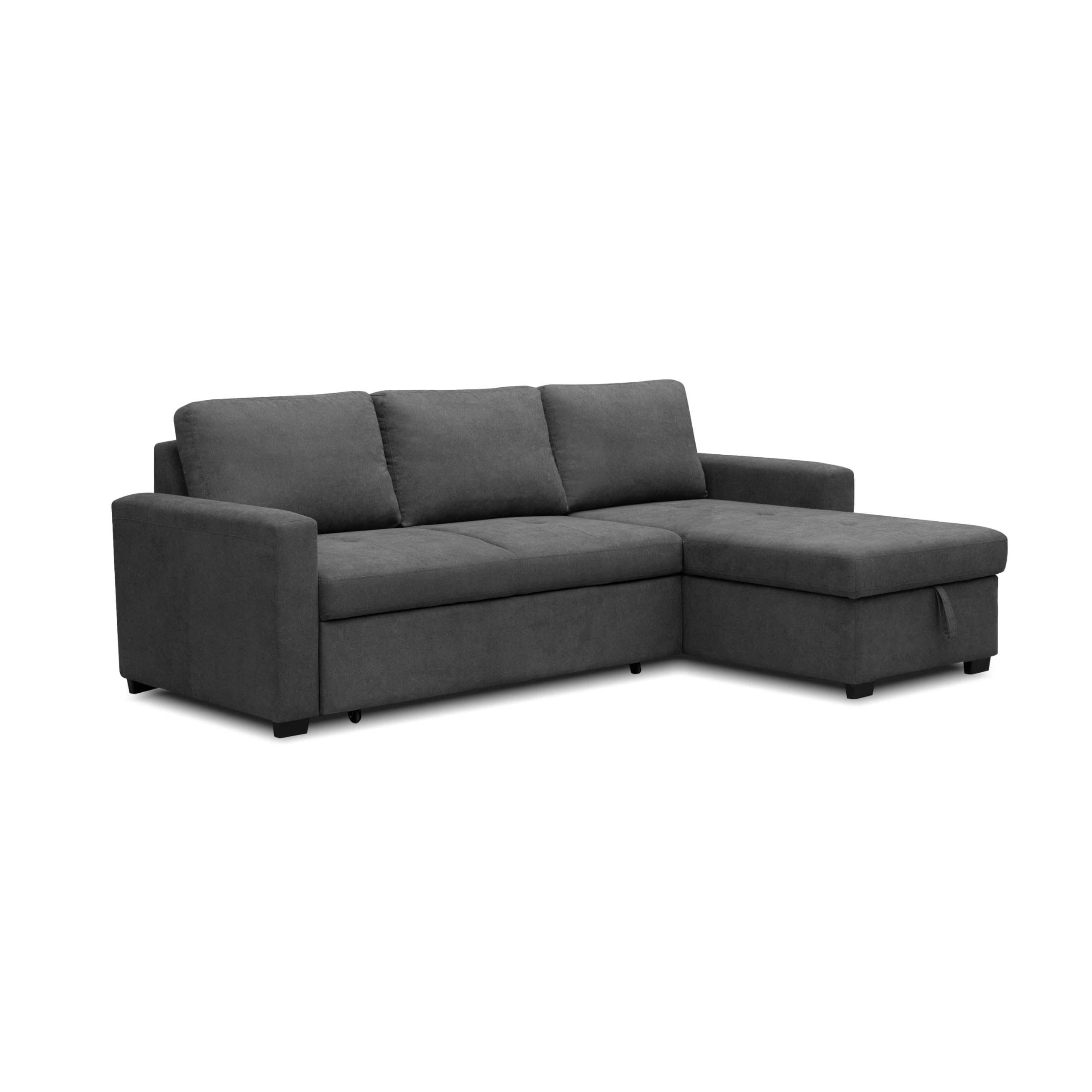 duehome | Sofá Cama 3 Plazas Reversible y con Almacenaje, Sofa con Chaiselong, Modelo Saira, Acabado en Tejido Gris, Medidas: 229 cm (Largo) x 93 cm (Alto) x 93-153 cm (Fondo)