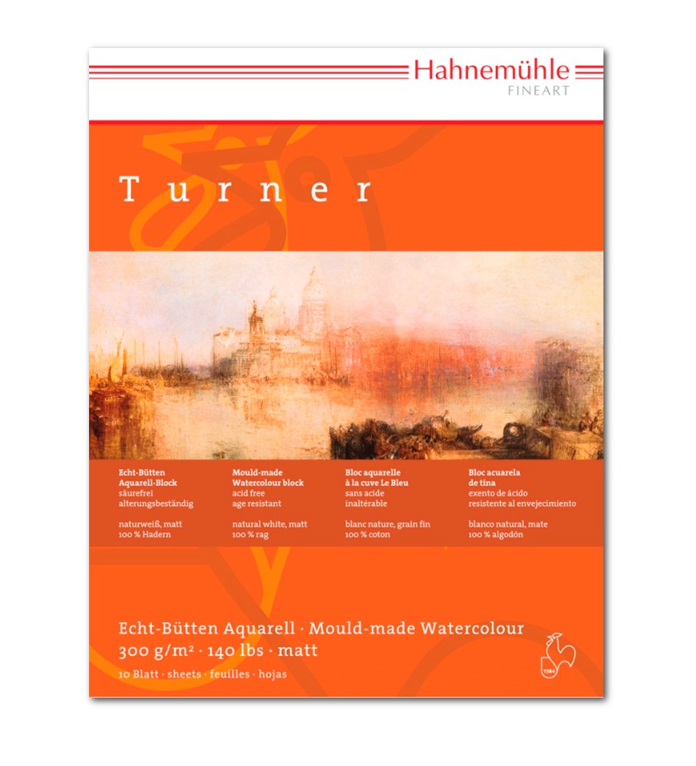 Turner Aquarellblock, 100% mattes Hadern Papier, 300 g/m², naturweiß, 10 Blatt, 36x48cm