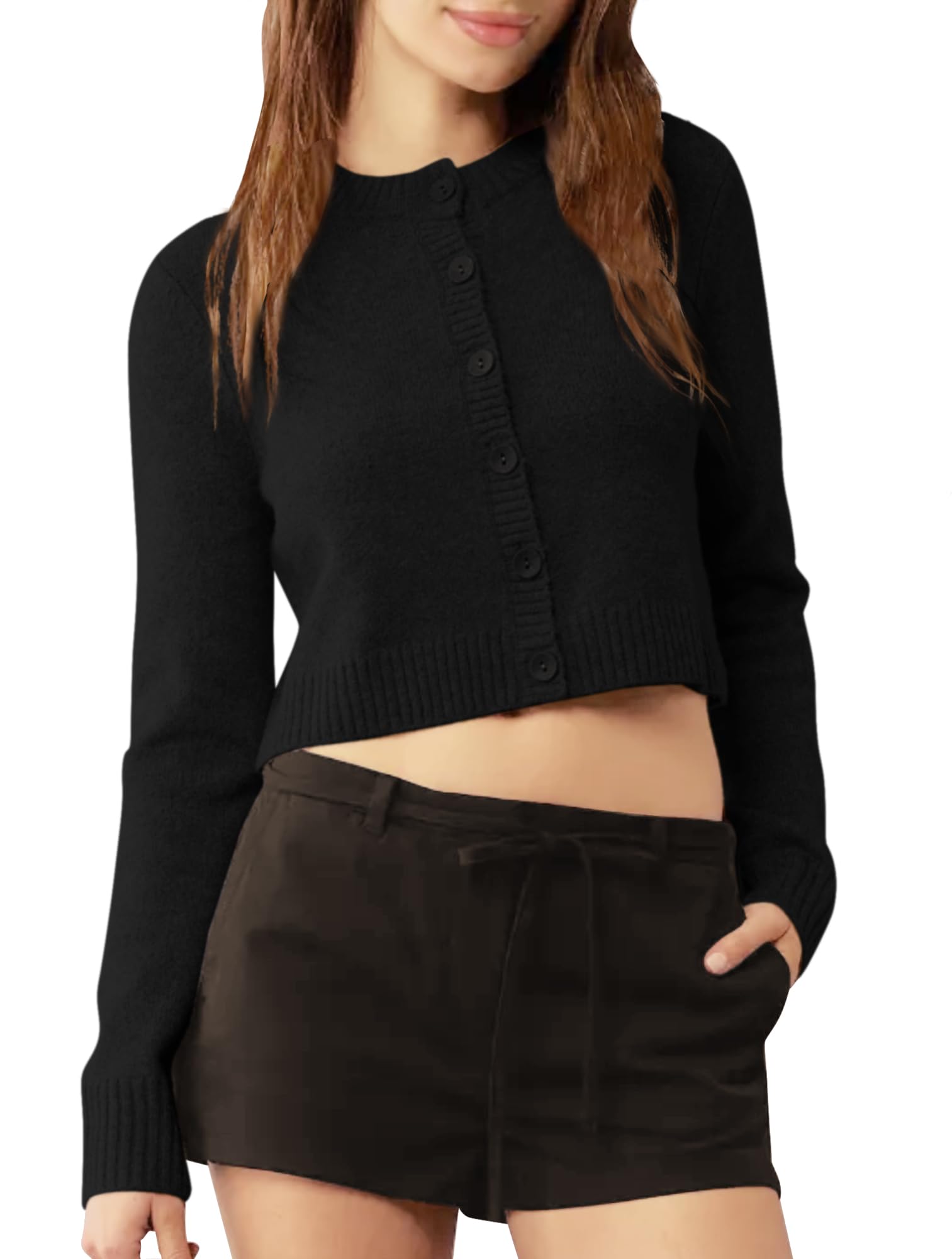 Urban CoCo Womens Crew Neck Cropped Cardigan