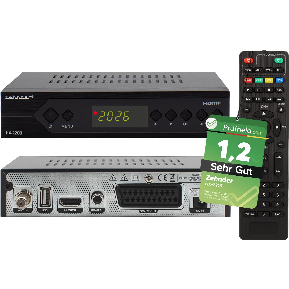 [ Test SEHR GUT, Note 1.2 *] Zehnder HX 2200 Sat Receiver mit Aufnahmefunktion, HD fähig, Full HD, Digital Sat-Receiver für Satellitenschüssel Satelliten Satellit TV Fernseher, HD-Receiver, HDMI