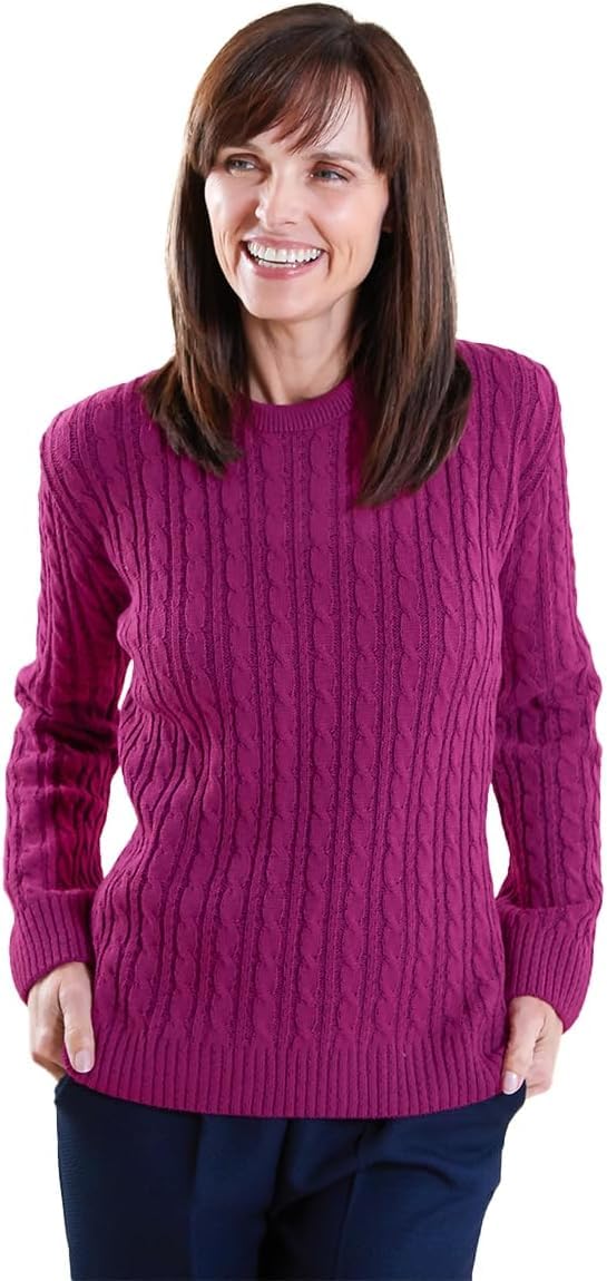 Fashion Friendly Women's Magenta ' Round Neck Cable Jumper - Extra Large