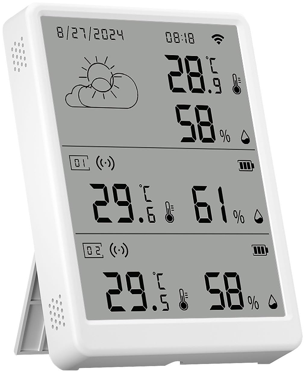 Luminea Home Control Datenlogger: WLAN-Temperatur- & Luftfeuchtigkeits-Set mit Display, 5 Sensoren (Thermometer Hygrometer Uhr, WiFi-Hygrometer-Thermometer-Sensor, WC)