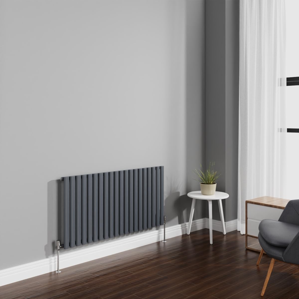 Radiateur horizontal ovale anthracite pour chauffage central de maison 600 x 1180