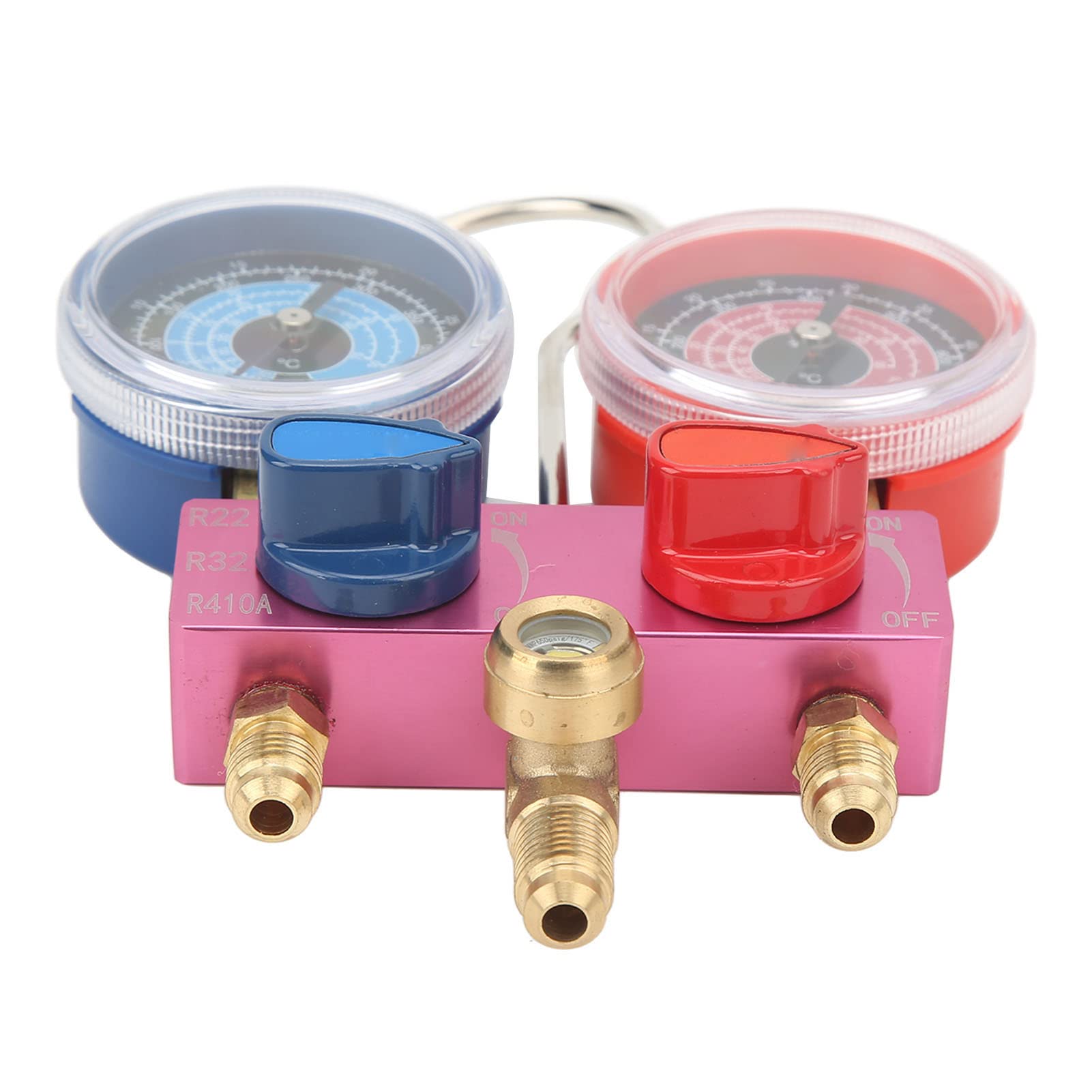 Manómetro de Colector, Mini Manómetro de Refrigerante de Fluoruro para Refrigerante R22, R32, R410A, Herramienta de Aire Acondicionado con Perilla de Metal G1/4, Desmontable para