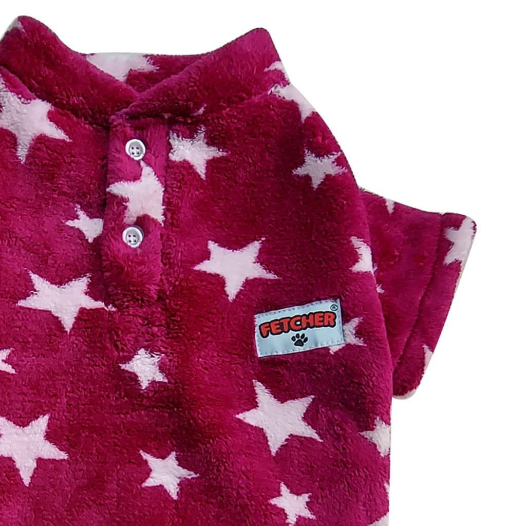 FETCHER Star Wine Colour Flannel Dog Costume Dog Cold Weather Coats Cat Apparel Doggie Clothes Pet High Collar Fleece Sweater Outfit Dog Thickened Warm Flannel Clothes (16" Medium) 2