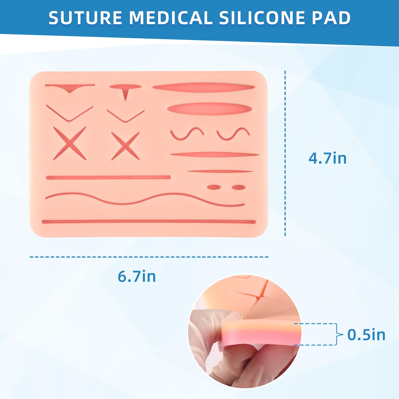 Suture Practice Pad Three-Layer Silicone Skin Kit, Upgraded 17 pre-Cut Wounds, Suture Pad for Medical and Veterinary Students Training