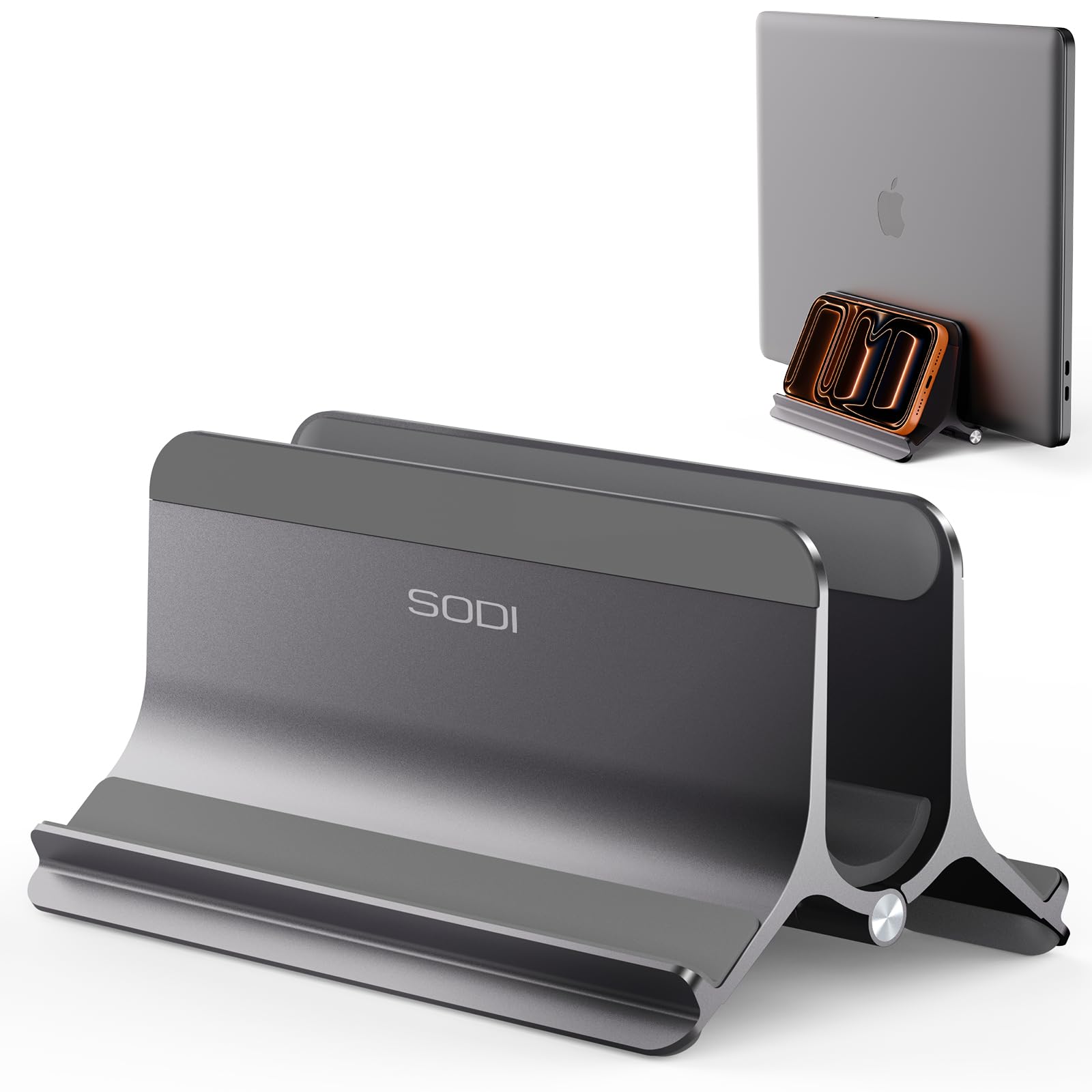 SODI Vertical Laptop Stand Holder for Desk, Automatic Adjustable Multi-Device Organizer, Aluminum Laptop Holder Vertical Compatible with MacBook Pro, Air, Tablet Up to 17.3 Inch, Grey — image 1