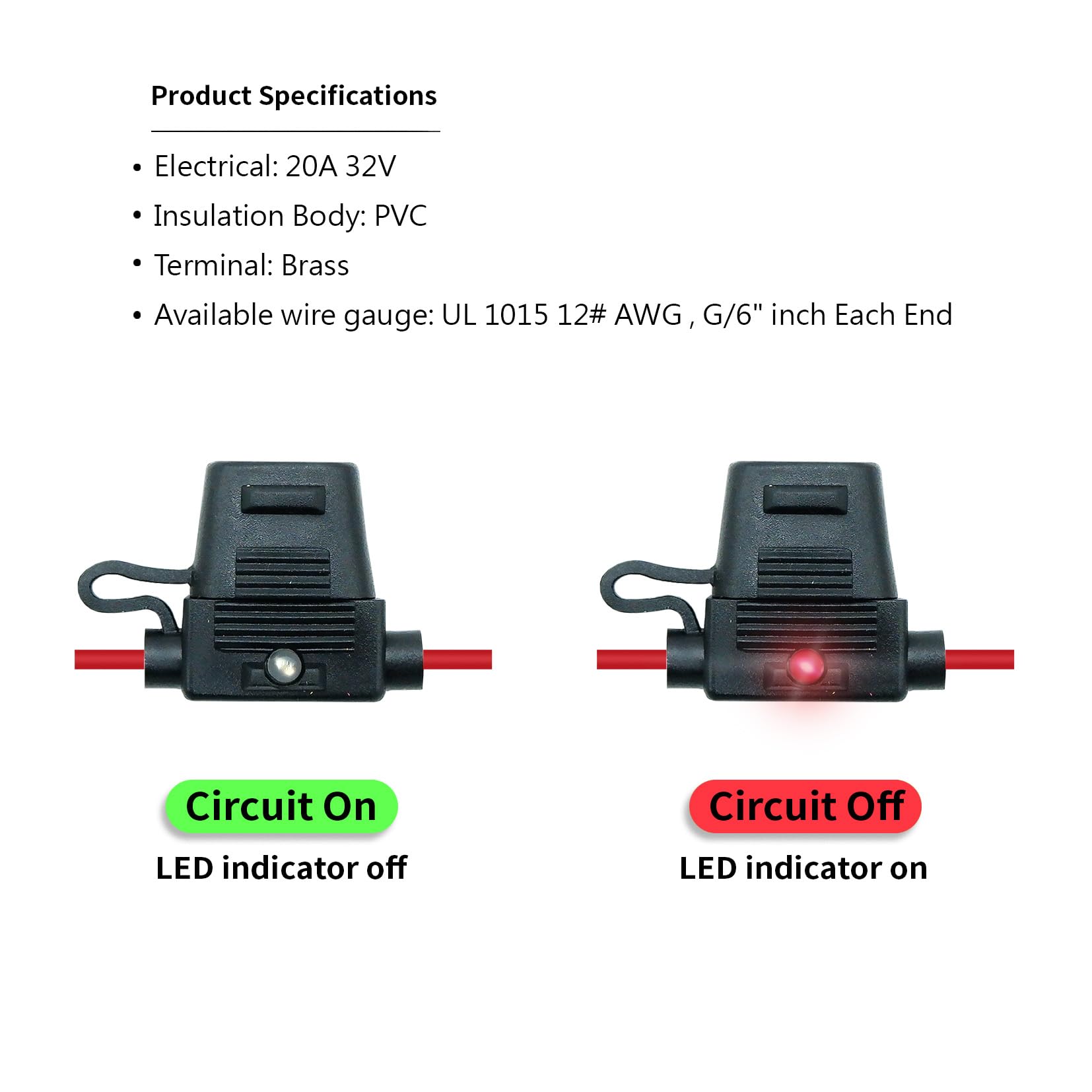 parts PTT Waterproof IP67 in-line ATO/ATC Standard LED Fuse Holder,12 AWG for Automotive Marine(2 Pack), Black - Image 2
