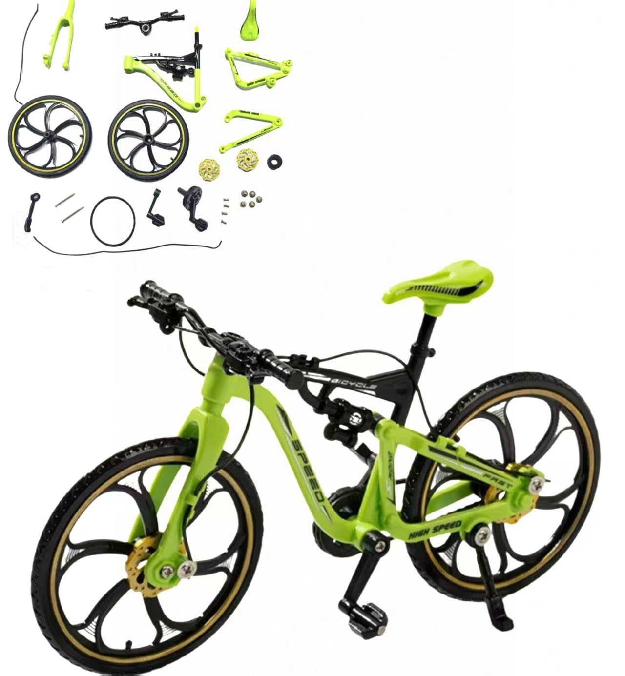 DIY Assembly 1:8 Scale Mountain Bike Model Kit, Plastic Frame, Movable Wheels and Pedals, 19cm x 11cm, Birthday Gift for Boys and Girls